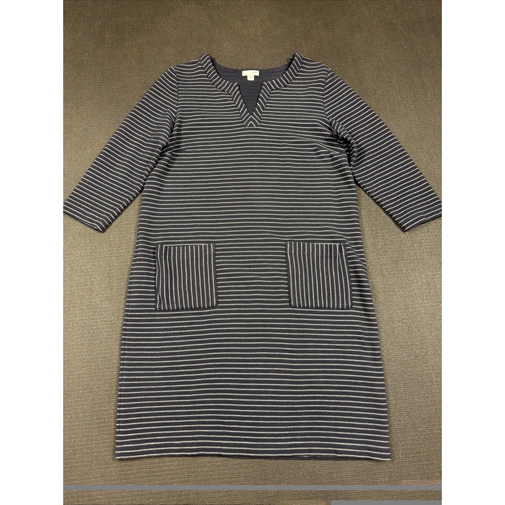J. Jill Striped Dress Ottoman Knit Chalk Navy Blue White with Pockets Size M
